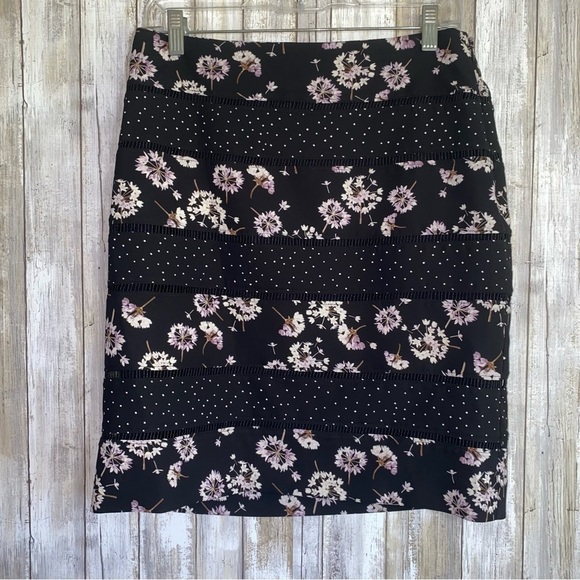 White House Black Market Dresses & Skirts - White House Black Market Black & Floral Strip Skirt